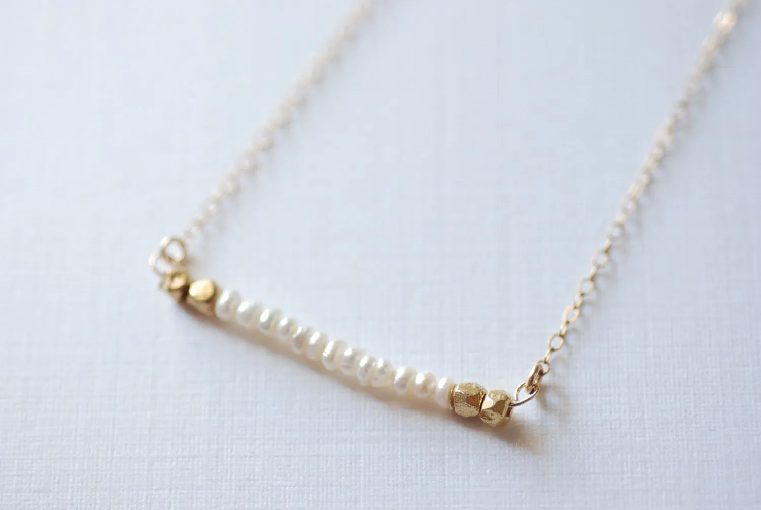 Wholesale Freshwater Pearl Bar Necklace- Minimalist Bar Necklace // 14k gold filled chain- Dainty Jewelry by HeirloomEnvy